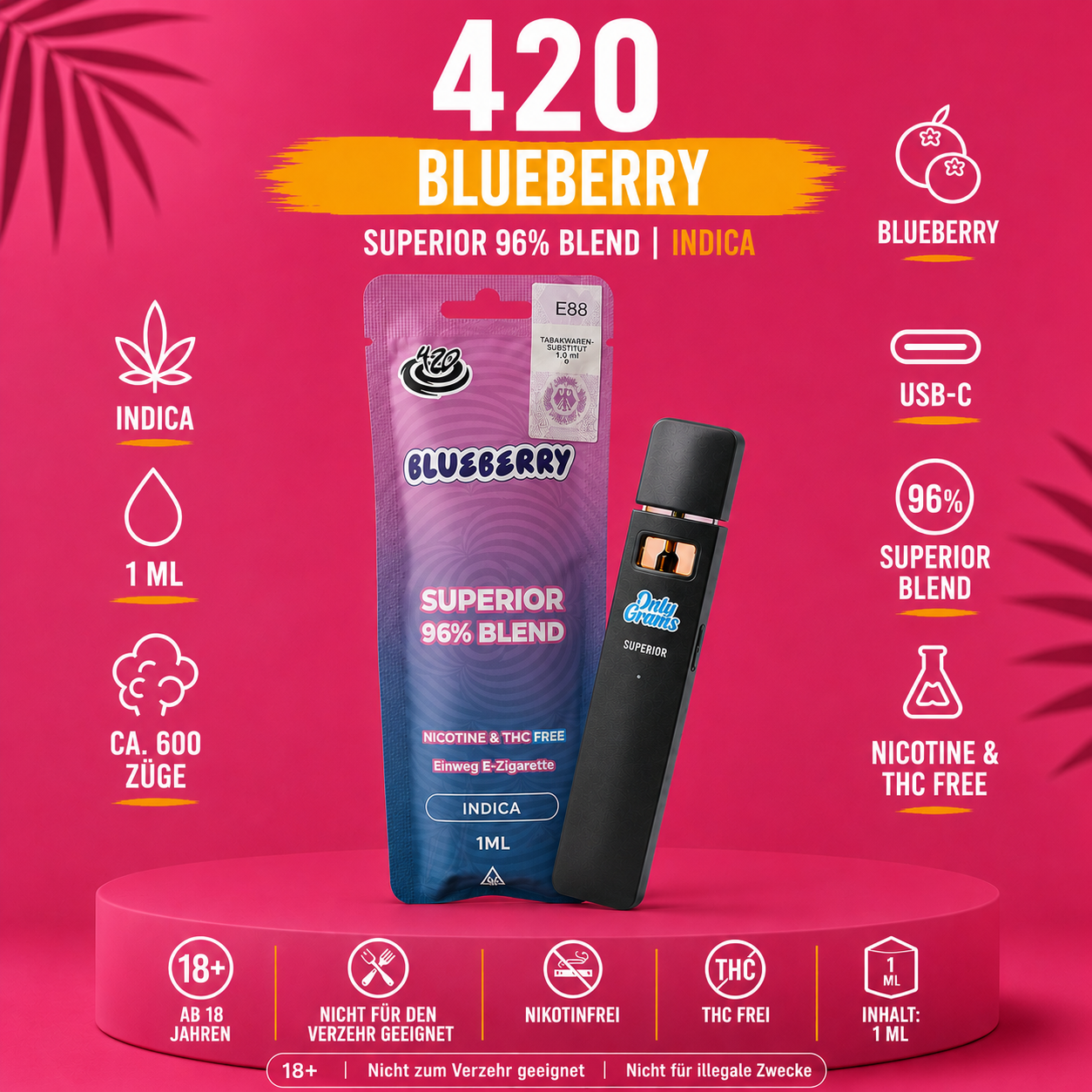 420 Hurricane  Blueberry Vape – Superior 96% Blend 1 ml