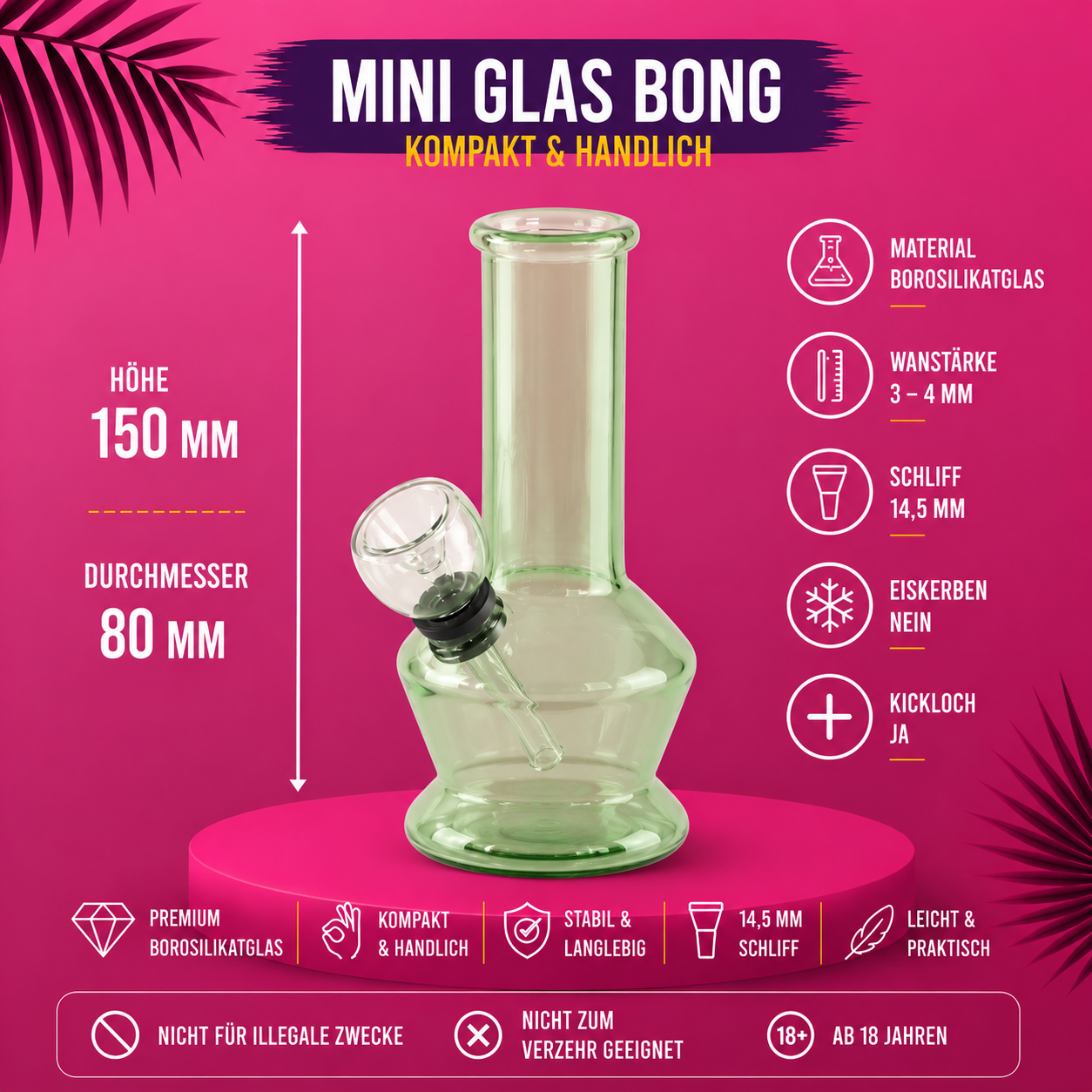 Black Leaf® Mini Glas Bong 14,5mm Schliff
